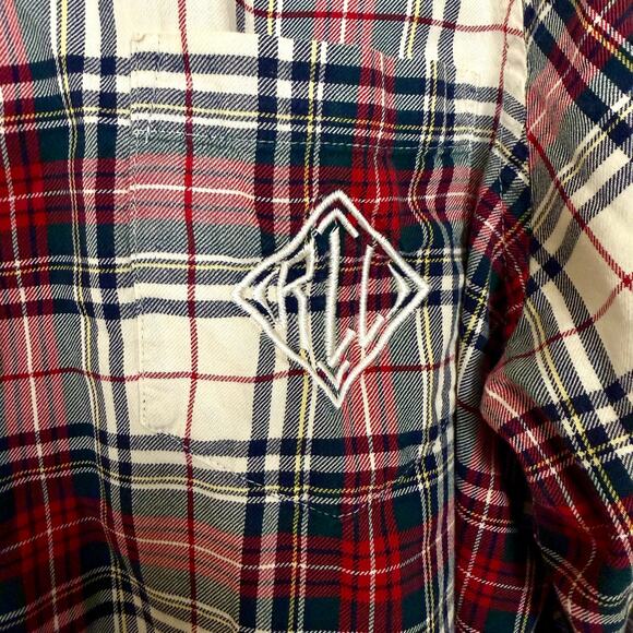 Lauren Ralph Lauren Plaid Pajama Top Long Sleeve Button Down Cotton Red Navy XL - Picture 4 of 6